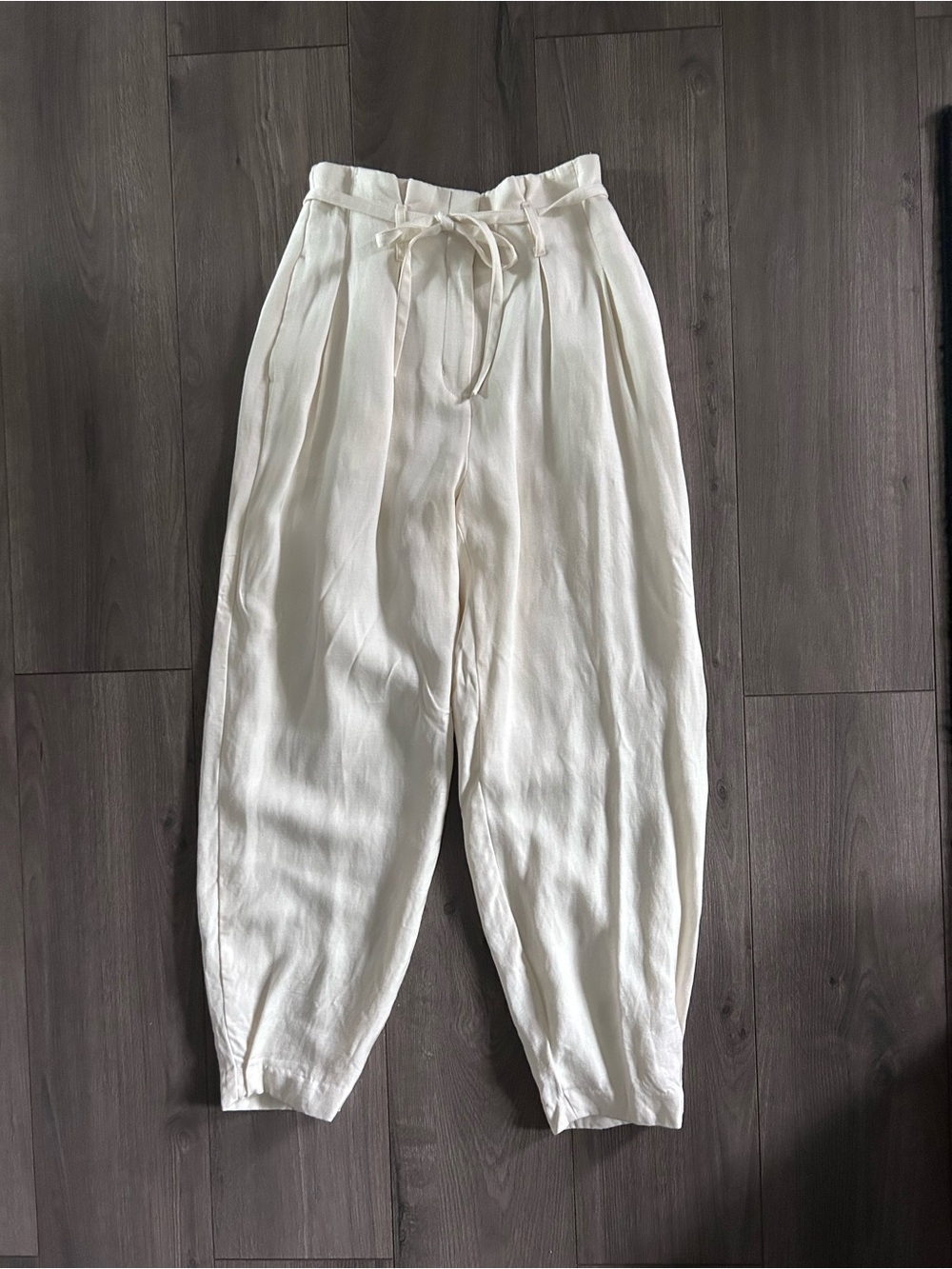 Express Cream High-Waist Wide-Leg Paperbag Pants